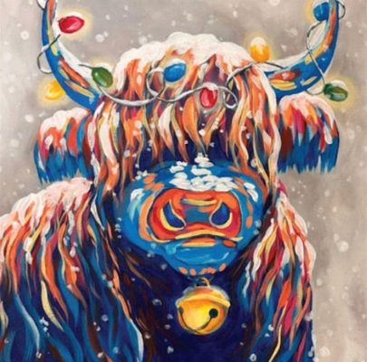 Christmas Highland Cow Canvas Painting